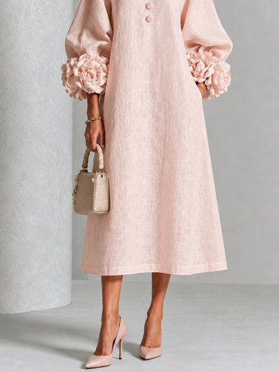 Floral Cuff Button Midi Dress