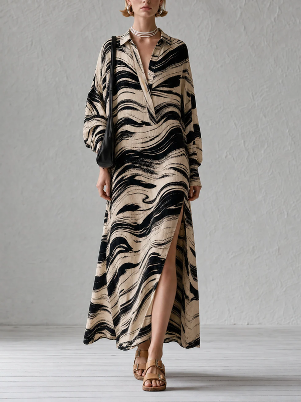 Abstract Slit Straight Maxi Dress
