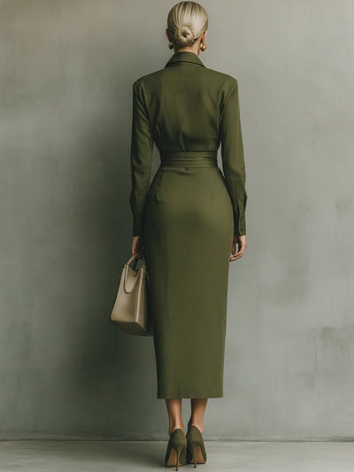 Army Green Cotton Blended Maxi Dress