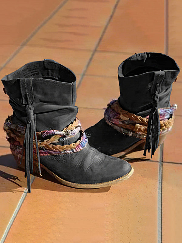 Vintage Western Tribal Tassel and Ankle Boots
