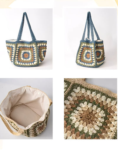 Women's One-Shoulder Magnetic Buckle Large-Capacity Woven Bag